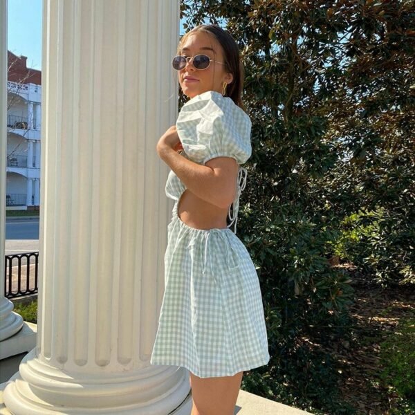 2021 Summer Elegant Mini Dress Women Puff Sleeve Hollow Out Dot Party Dresses Loose Streetwear Dot 2