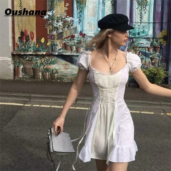 2022 Summer Holiday Beach Dress Women Lace Mini Party Outfits Short Sleeve Casual Ladies Sweet Vestidos 3