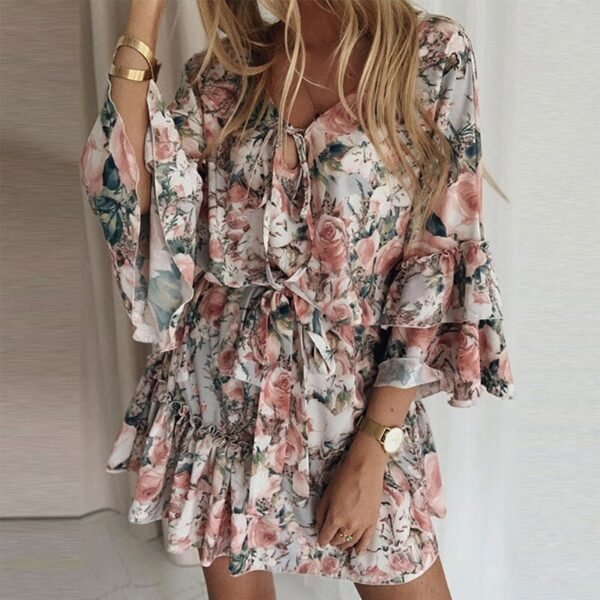 Chiffon Floral Print Summer Dress Women Elegant Korea Clothing Beach Party Pullover Short Dress Plus Size