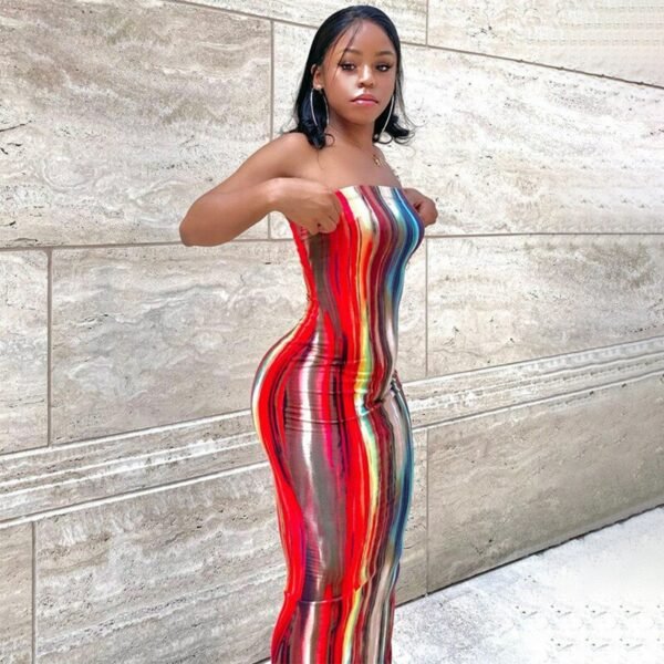 Tie Dye Skinny Strapless Maxi Dresses For Women Casual Street Sleeveless Sexy Tube Clubwear Party Birthday