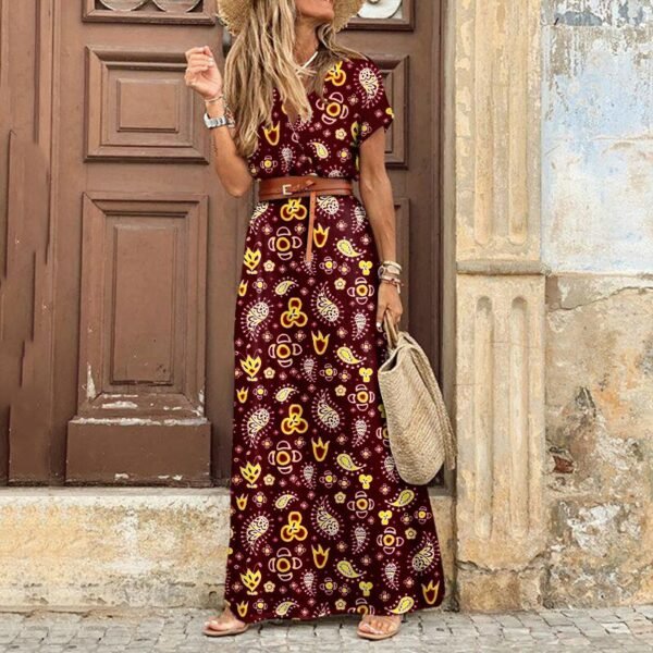 Vintage Flroal Print Streetwear 2021 Beach Boho Dress Women Summr Long Maxi Dresses Short Sleeve Deep 5