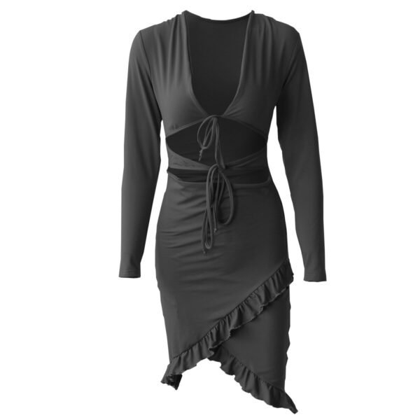 2020 Autumn New Strap Dress Deep V Hollow Ruffles Hip Skirt Long Sleeved Dress Sacos De 3