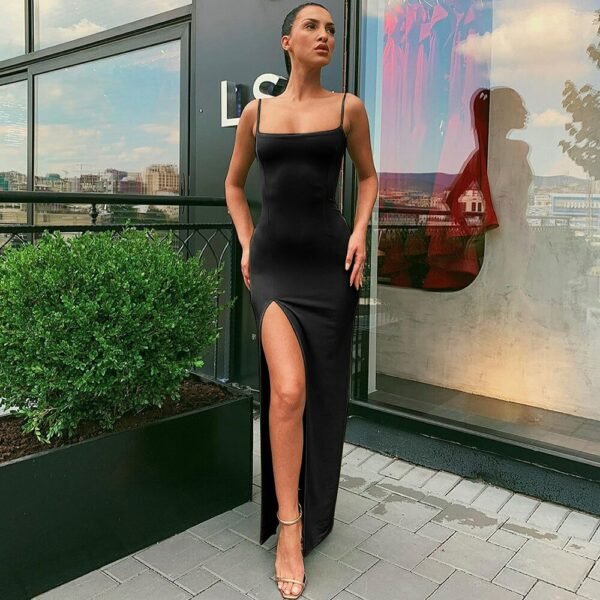 2021 Elegant Sleeveless Slit Sexy Maxi Dress Women Fashion Party Vestidos Outfits Bodycon Solid Classic Partywear 2