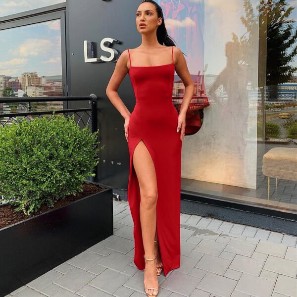 2021 Elegant Sleeveless Slit Sexy Maxi Dress Women Fashion Party Vestidos Outfits Bodycon Solid Classic Partywear 4