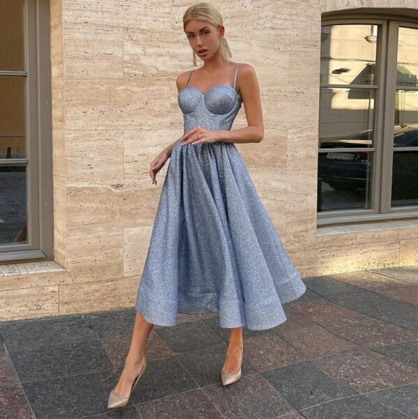 2022 Spring Sexy Elegant Dress Sleeveless Slim Long Full Dresses New Year Fashion Starry Evening Blue 5