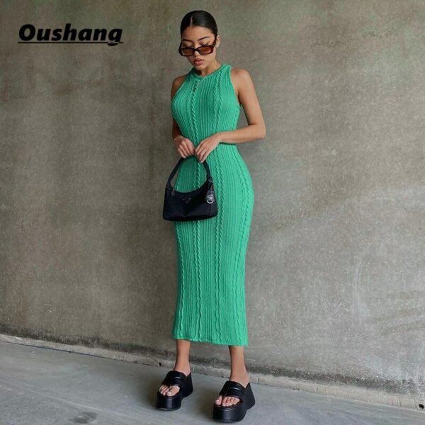 Y2K Sleeveless Knitted Bodycon Dress Women Autumn Winter O Neck Long Maxi Dresses Solid Croche Sexy 2