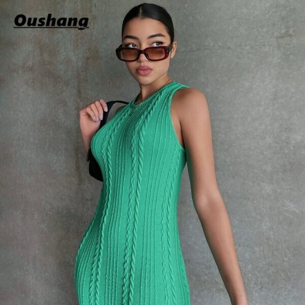 Y2K Sleeveless Knitted Bodycon Dress Women Autumn Winter O Neck Long Maxi Dresses Solid Croche Sexy 4