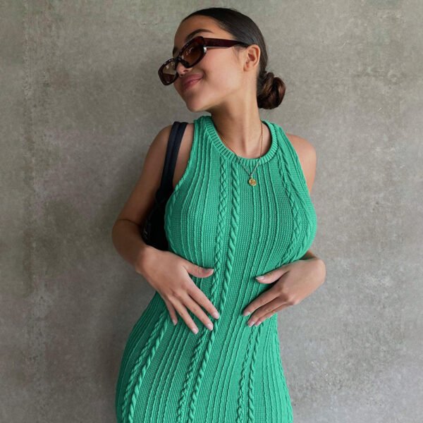 Y2K Sleeveless Knitted Bodycon Dress Women Autumn Winter O Neck Long Maxi Dresses Solid Croche